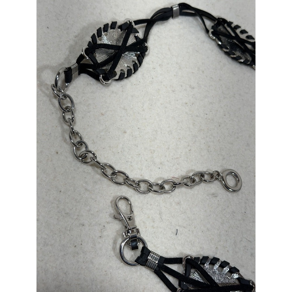 Womens Boho Western Concho Chain Belt Black Silver Festival Y2K Adjustable - Picture 13 of 16